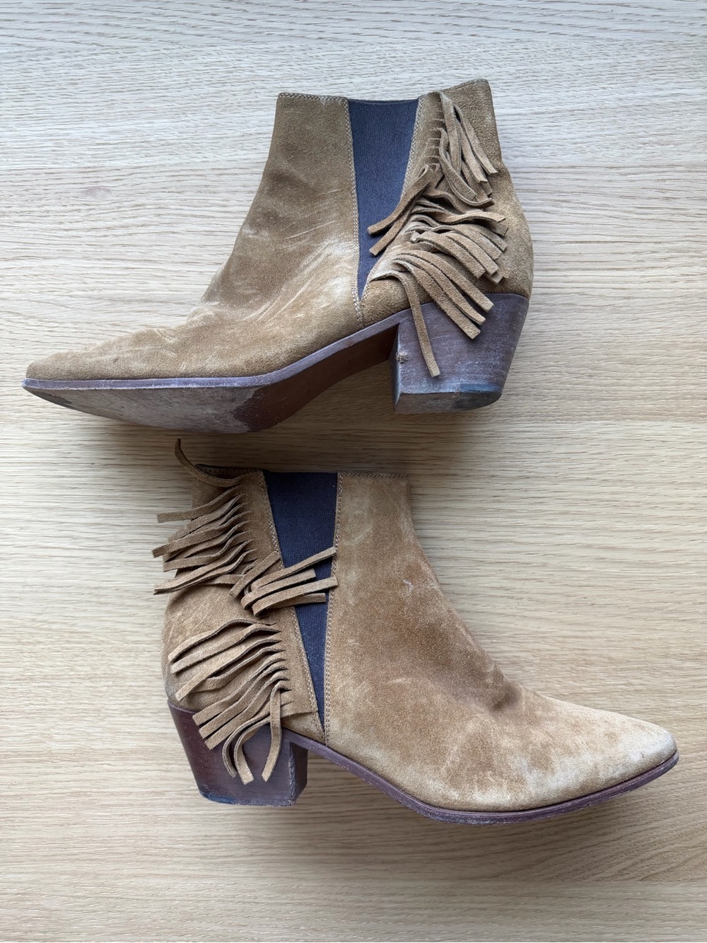 Saint Laurent Tan Suede Fringe Ankle Boots